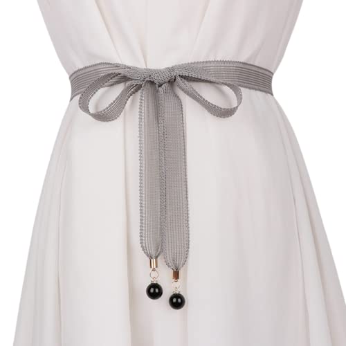 CHENGZI Modischer Damengürtel, Taillenkette, Seil, geflochten, lässig, dünner Gürtel für Damenkleid, B-grau, Belt Width : 1 cm , Belt length : 150 cm von CHENGZI