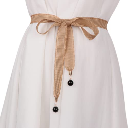 CHENGZI Modischer Damengürtel, Taillenkette, Seil, geflochten, lässig, dünner Gürtel für Damenkleid, B-khaki, Belt Width : 1 cm , Belt length : 150 cm von CHENGZI