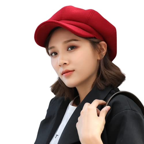 CHENGZI Damen Visier Barett Newsboy Hut Cap für Damen, rot, One size von CHENGZI