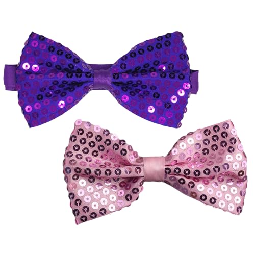 CHENGZI Einfarbige Pailletten Fliege - Reflektierende Party Zubehör Mit Perlen Inlay Für Performance (PURPLE+PINK) von CHENGZI