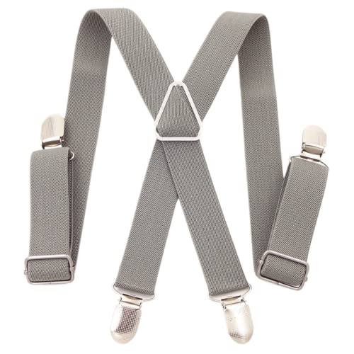 CHENGZI Kinder-Hosenträger mit 4 Clips, Edelstahl, verstellbar, elastisch, strapazierfähig, mit starken Metall-Clips für Jungen und Mädchen, grau, Einheitsgröße von CHENGZI