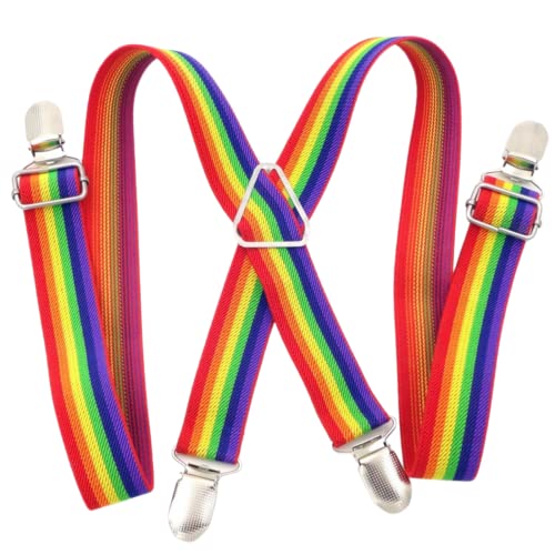 CHENGZI Kinder-Hosenträger mit 4 Clips, Edelstahl, verstellbar, elastisch, strapazierfähig, mit starken Metall-Clips für Jungen und Mädchen, regenbogenfarben, Einheitsgröße von CHENGZI