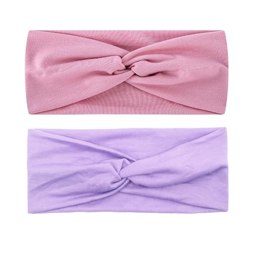 CHENGZI Sport Stirnband Yoga Stirnband Elastisches mehrfarbiges breites Stirnband Laufende Schaukel absorbierende Frauen Stirnband (Rosa+Lila) von CHENGZI