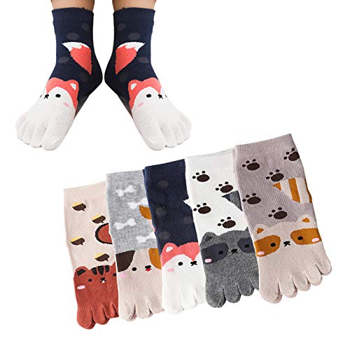 CHENGZI Zehensocken für Jungen und Mädchen, 5 Paar niedliche Cartoon-Tiermuster, Socken für Kinder Gr. Large, mehrfarbig von CHENGZI