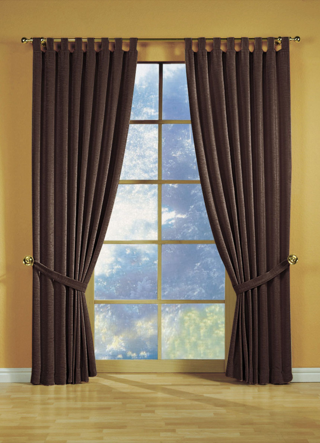 Fensterdekoration aus schwerer Thermo-Chenille-Qualität, mit Schlaufen, Größe 456 (H245xB135 cm), Braun von CHENILLE