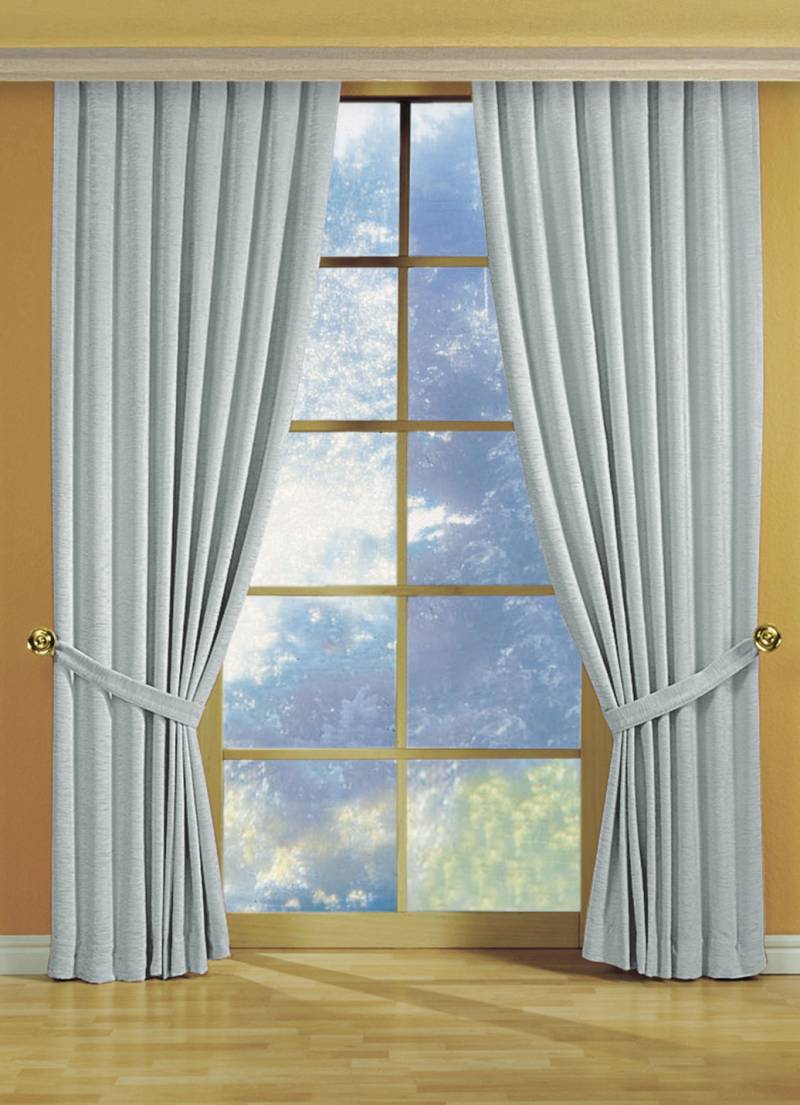 Fensterdekoration aus schwerer Thermo-Chenille-Qualität, mit Universalschienenband, Größe 411 (H200xB135 cm), Hellblau von CHENILLE