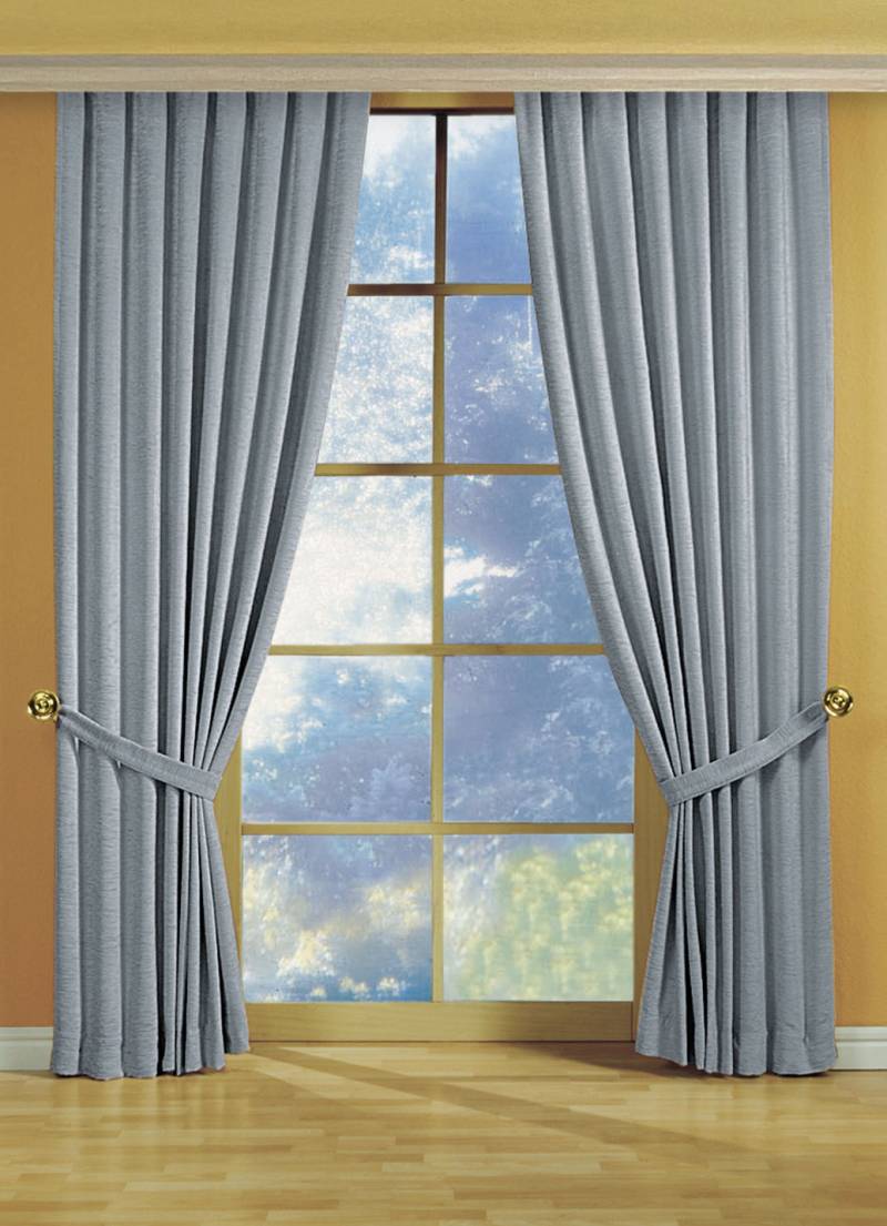 Fensterdekoration aus schwerer Thermo-Chenille-Qualität, mit Universalschienenband, Größe 456 (H245xB135 cm), Silber von CHENILLE