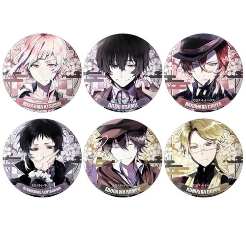 Bungo Strays Dogs Abzeichen Anime Figuren Tinplate Badge Pins Dekorationen - Mehrfarbig 58mm 6 Stück von CHENJIRA