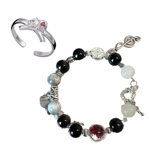 Bungo Strays Dogs Ringe Armbänder 2 Stück, Glas Perlen Armband Accessoires, Öffnung Verstellbarer Ring, Anime Figuren Cosplay Zubehör (A) von CHENJIRA