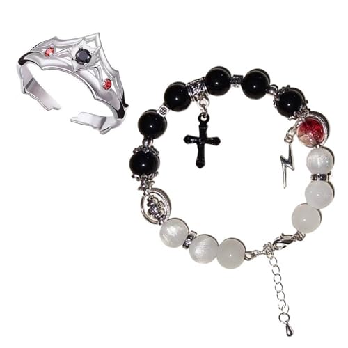 Bungo Strays Dogs Ringe Armbänder 2 Stück, Glas Perlen Armband Accessoires, Öffnung Verstellbarer Ring, Anime Figuren Cosplay Zubehör (B) von CHENJIRA