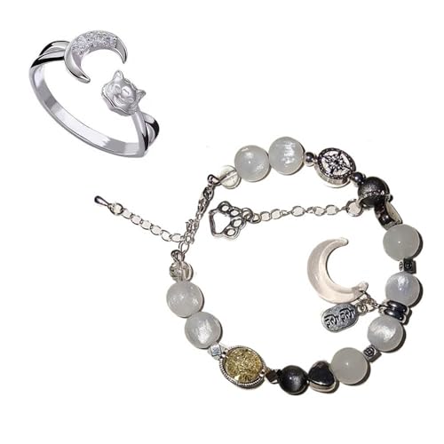Bungo Strays Dogs Ringe Armbänder 2 Stück, Glas Perlen Armband Accessoires, Öffnung Verstellbarer Ring, Anime Figuren Cosplay Zubehör (D) von CHENJIRA