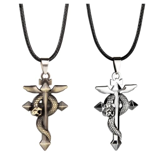 CHENJIRA 2 FullmetalAlchemists Halskette Anime Figuren Cosplay Schmuck FullmetalAlchemists Logo Metall Kette Farbdruck Anhänger von CHENJIRA