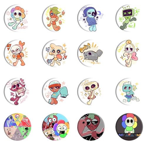 Dandys Abzeichen Spiel Figuren Tinplate Badge Pins Dandys Worlds Dekorationen - Mehrfarbig 58mm 16 Set von CHENJIRA
