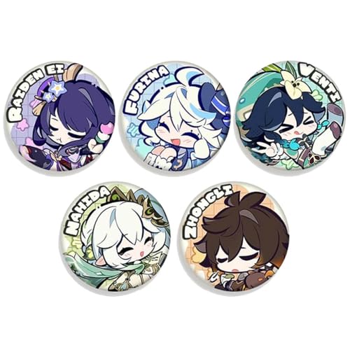 Gen Shin Impact Chibi Abzeichen Spiel Figuren Tinplate Badge Niedlich Pins Dekorationen - Mehrfarbig 58mm 5 Stück von CHENJIRA