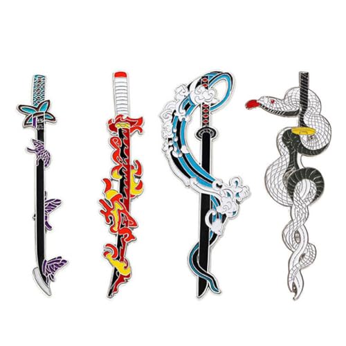 Ghost Slayers NichirinSword Abzeichen Anime Figuren Cosplay Accessories Badge Pins Dekorationen - Mehrfarbig Metall 4 Stück von CHENJIRA