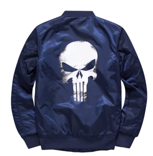 CHENMA Herren Bomberjacke Punisher Skull College Jacke Piloten Kapuzenjacke Sweatjacke Punish Hoodie Outdoor Übergangsjacke Navy,L von CHENMA