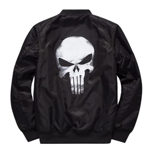 CHENMA Herren Bomberjacke Punisher Skull College Jacke Piloten Kapuzenjacke Sweatjacke Punish Hoodie Outdoor Übergangsjacke Schwarz,3XL von CHENMA