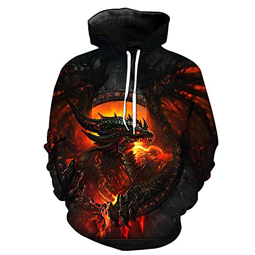 CHENMA Herren Drachen 3D-Druck Pullover Kapuzen-Sweatshirt Fleece gefüttert Winter Sweatshirt mit Känguru-Tasche (Etikett L/EU M, Sommer/Farbe 4) von CHENMA