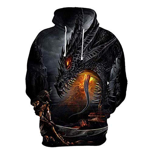 CHENMA Herren Drachen 3D-Druck Pullover Kapuzen-Sweatshirt Fleece gefüttert Winter Sweatshirt mit Känguru-Tasche (Etikett XL/EU L, Sommer/Farbe 3) von CHENMA