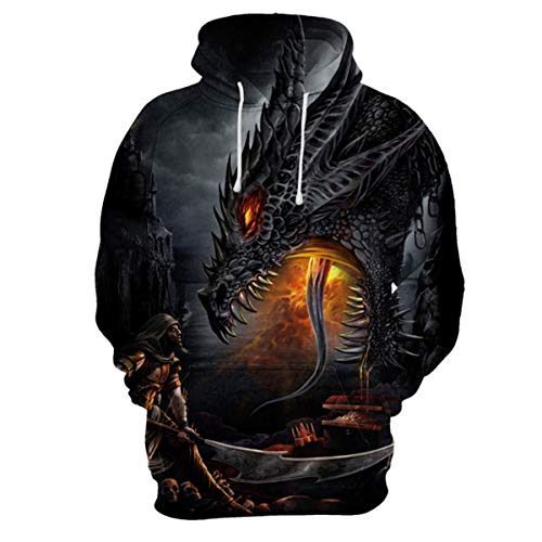 CHENMA Herren Drachen 3D-Druck Pullover Kapuzen-Sweatshirt Fleece gefüttert Winter Sweatshirt mit Känguru-Tasche von CHENMA