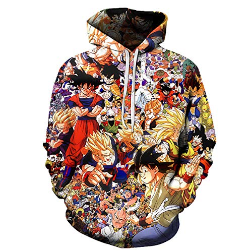 CHENMA Herren Japanischer Anime Cosplay Goku 3D-Druck Pullover Kapuzen-Sweatshirt mit Kängurutasche von CHENMA