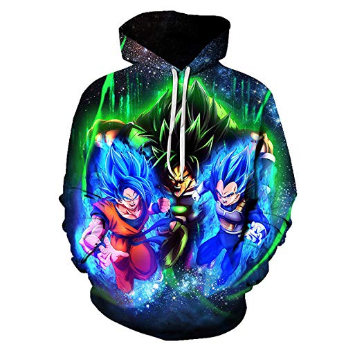 CHENMA Herren Japanischer Anime Cosplay Goku 3D-Druck Pullover Kapuzen-Sweatshirt mit Kängurutasche von CHENMA