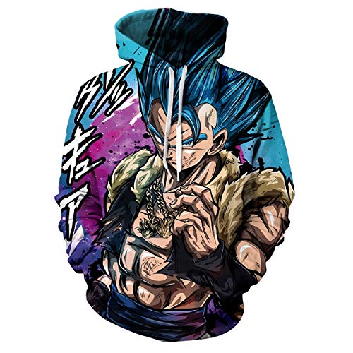 CHENMA Herren Japanischer Anime Cosplay Goku 3D-Druck Pullover Kapuzen-Sweatshirt mit Kängurutasche von CHENMA