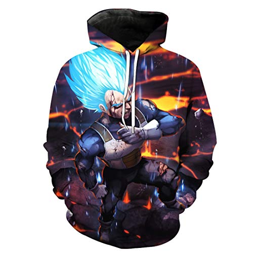 CHENMA Herren Japanischer Anime Cosplay Goku 3D-Druck Pullover Kapuzen-Sweatshirt mit Kängurutasche von CHENMA