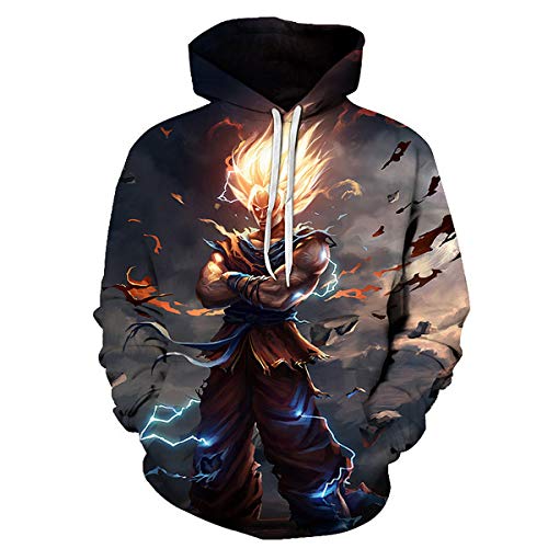 CHENMA Herren Japanischer Anime Cosplay Goku 3D-Druck Pullover Kapuzen-Sweatshirt mit Kängurutasche von CHENMA