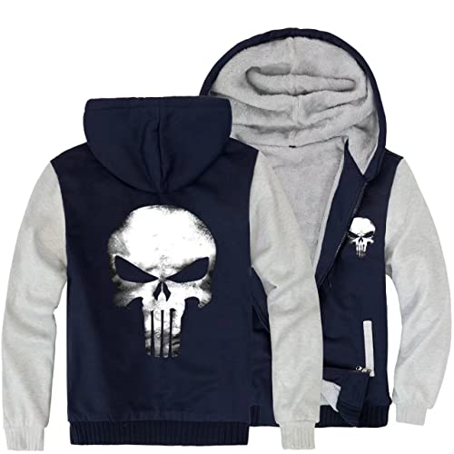 CHENMA Herren Punisher Skull College Jacke Piloten Kapuzenjacke Sweatjacke Punish Hoodie Bomberjacke Und Fleece-Innenseite Outdoor Übergangsjacke Navy3,4XL von CHENMA