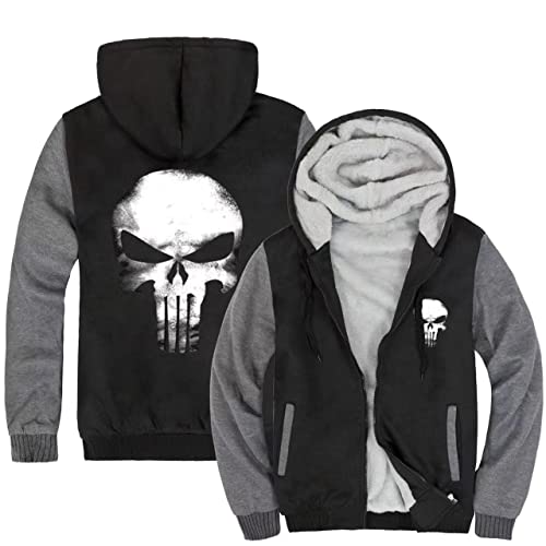 CHENMA Herren Punisher Skull College Jacke Piloten Kapuzenjacke Sweatjacke Punish Hoodie Bomberjacke Und Fleece-Innenseite Outdoor Übergangsjacke Schwarz,4XL von CHENMA