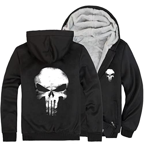 CHENMA Herren Punisher Skull College Jacke Piloten Kapuzenjacke Sweatjacke Punish Hoodie Bomberjacke Und Fleece-Innenseite Outdoor Übergangsjacke Schwarz2,3XL von CHENMA