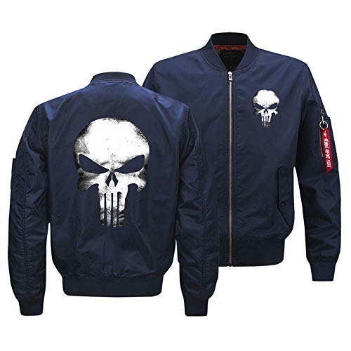 CHENMA Herren Punisher Skull College Jacke Piloten Kapuzenjacke Sweatjacke Punish Hoodie Bomberjacke Und Fleece-Innenseite Outdoor Übergangsjacke Navy1,4XL von CHENMA