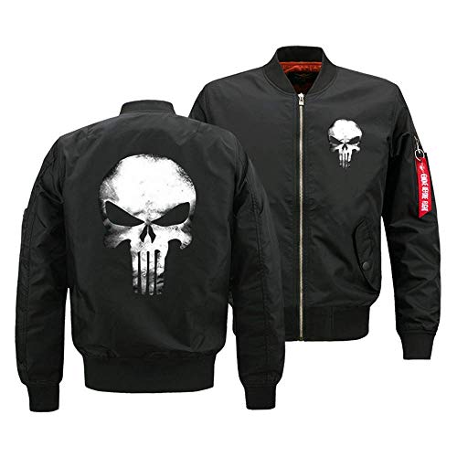 CHENMA Herren Punisher Skull College Jacke Piloten Kapuzenjacke Sweatjacke Punish Hoodie Bomberjacke Und Fleece-Innenseite Outdoor Übergangsjacke von CHENMA