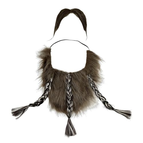 CHENNAN 1 Set Schnurrhaare Künstliche Bärte Bart mit Zopf DIY Gefälschter Schnurrbart Tuch Gefälschter Bart Halloween Gefälschter Bart Dekoration Cosplay-Zubehör (Bräunlich grau) von CHENNAN