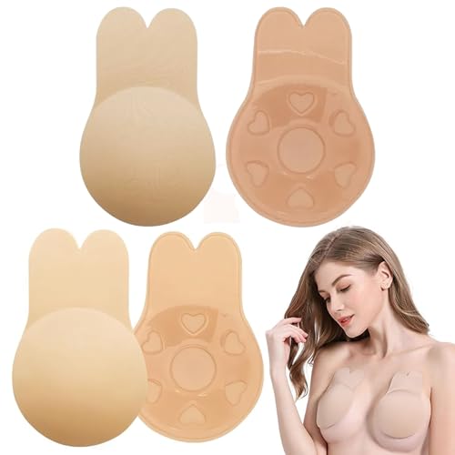 CHENNAN 2 Paar Unsichtbarer Selbstklebender BH, Klebe BH Rückenfrei, Adhesive Invisible Rabbit Bra, Mit Push-Up-Effekt Und Unsichtbarem Design, für Aalle Rückenfreie Kleidung, L/XL (11CM) von CHENNAN