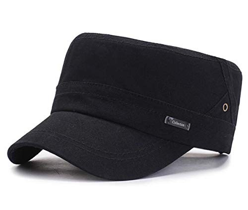 Army Cap Herren Military Flat Top Baseballmütze Cadet Hat Baumwolle Verstellbare Kappe (Schwarz) von CHENNUO