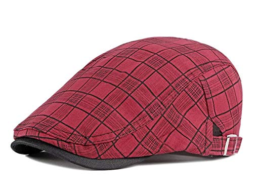 CHENNUO Barett Tartan Cap Damen Sommer Ivy Flatcap Schiebermütze Herren Schirmmützen Kappe (Rot)… von CHENNUO