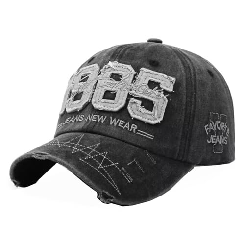 CHENNUO Basecap Herren Distressed Baseball Cap Snapback Outdoor Sport Kappe (Schwarz-A) von CHENNUO