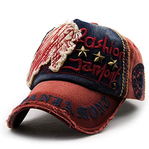 CHENNUO Baumwolle Baseball Cap Vintage Einstellbare Basecap Distressed Trucker Cap Freizeit Outdoor Kappe Unisex (Rot) von CHENNUO