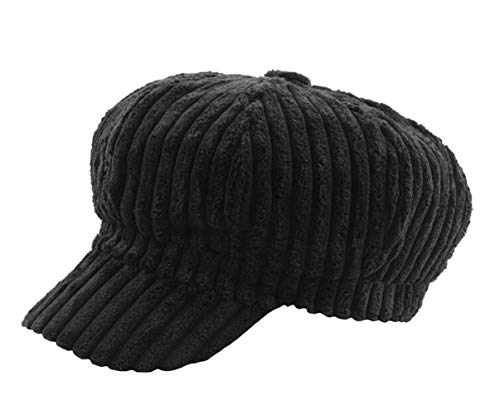 CHENNUO Damen Cordhut Schirmmütze Beret Mütze mit Schild Cabbie Hut Ballonmütze Warme Winter Kappe (Schwarz) von CHENNUO