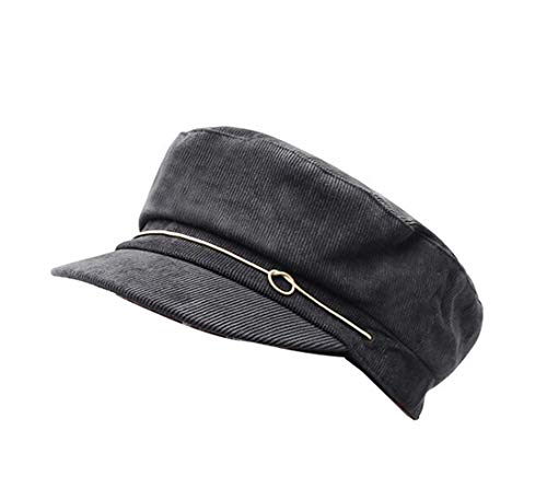 CHENNUO Damen Corduroy Schiebermütze Beret mütze Militärstil Flache Kappe Schirmmütze Flatcap (Schwarz)… von CHENNUO