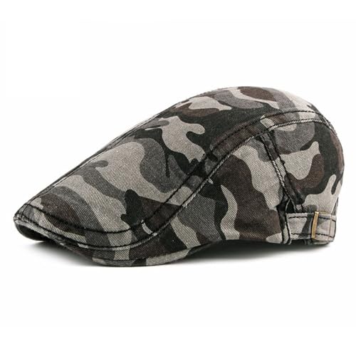 Flat Cap Herren Schiebermütze Gatsby Schirmmütze Outdoor Jagd Sport Camo Kappe (Dunkelgrau-A) von CHENNUO