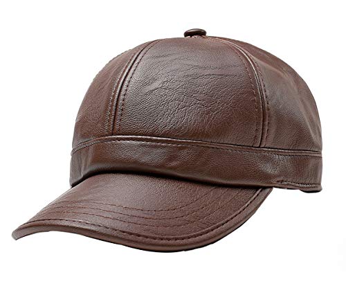 CHENNUO Herren Baseball Kappe Winter Basecap Pu-Leder Cap mit Ohrenklappen Schirmmütze (Braun) von CHENNUO