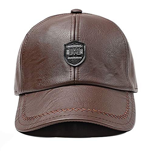 CHENNUO Herren Pu Leder Baseball Kappe Winter Wärmer Basecap Faltbar Ohrenklappen Mütze (Braun) von CHENNUO