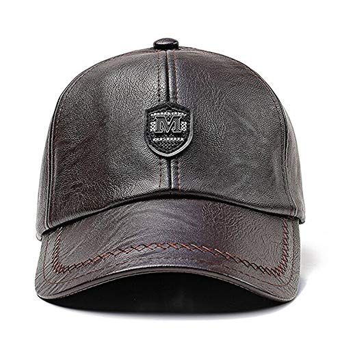 CHENNUO Herren Pu Leder Baseball Kappe Winter Wärmer Basecap Faltbar Ohrenklappen Mütze (Dunkel braun) von CHENNUO