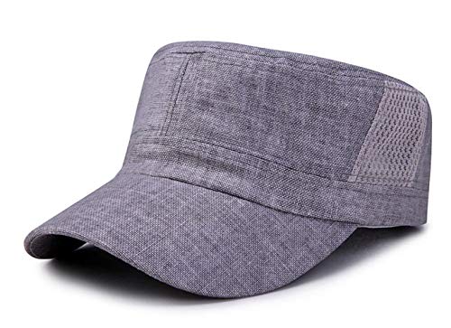 Military Army Cap Herren Flache Baseball Cap Sommer Leinen Atmungsaktive Kappe (Grau) von CHENNUO