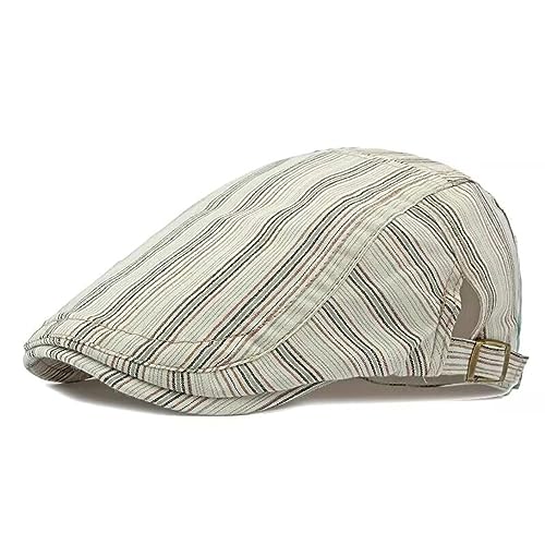CHENNUO Retro-Streifen Barett Cap Damen Schirmmütze Sommer Herren Schiebermütze Ivy Newsboy Flatcap (Beige) von CHENNUO