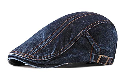 CHENNUO Schiebermütze Flatcap Herren Damen Newsboy Barett Denim Schirmmütze Golfermütze (Dunkelblau) von CHENNUO