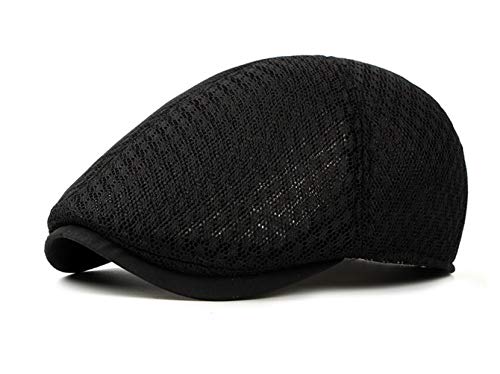 CHENNUO Schiebermütze Flatcap Herren Sommer Schirmmützen Atmungsaktive Kappe Cabbie Hut (Schwarz) von CHENNUO